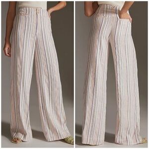 NWT Anthropologie Maeve Wide Leg Pants 16 linen striped casual